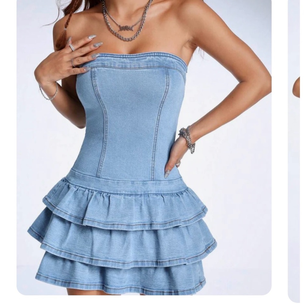 Light Blue Denim Ruffle Dress